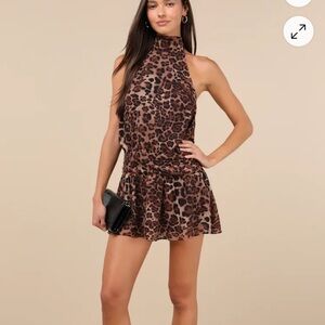 Lulu's Brown Sequin Halter Mini Dress for Cocktail